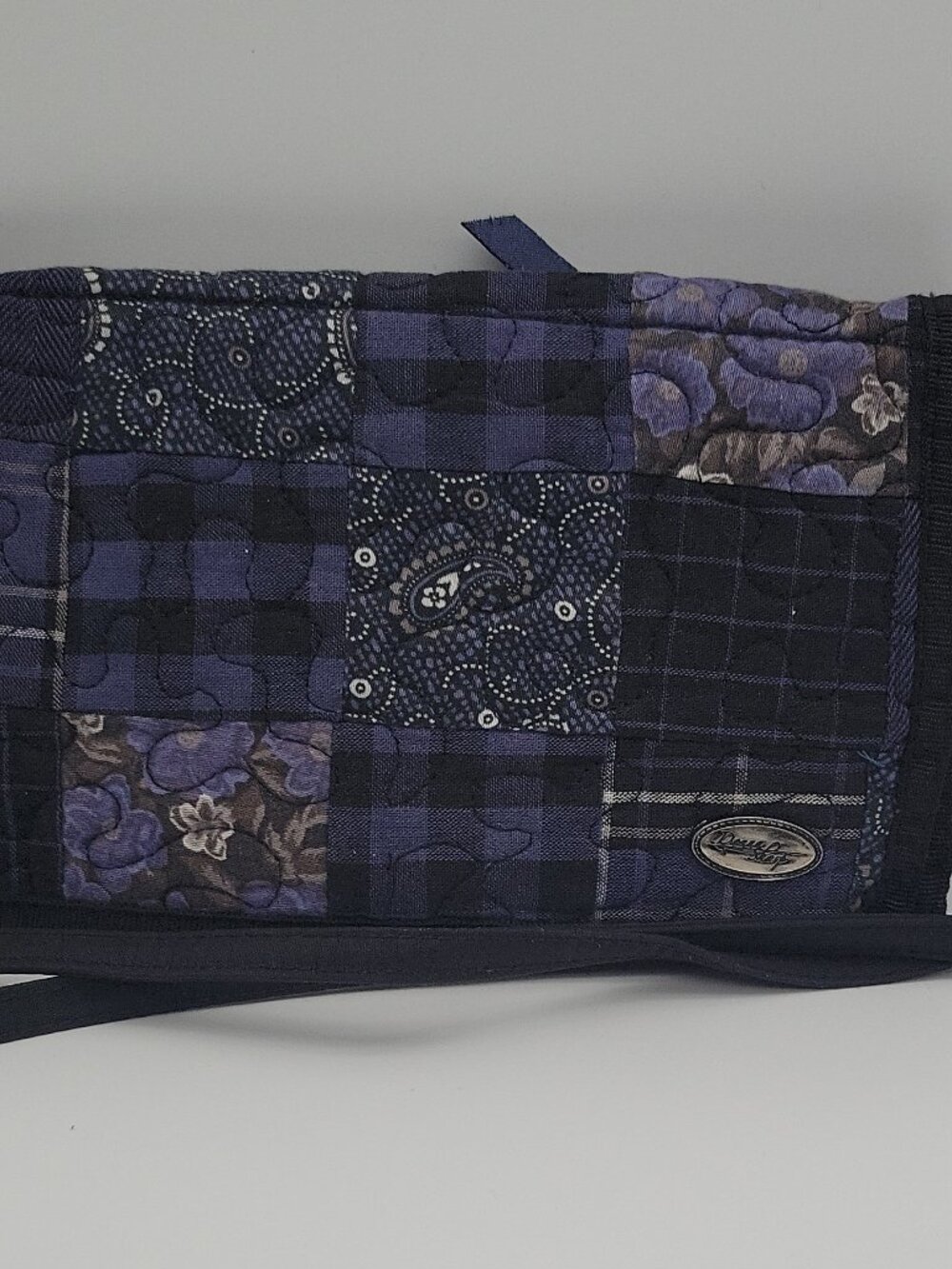 Donna Sharp Patchwork Quilted Wallet Blue Black Purple crossbody trilfold